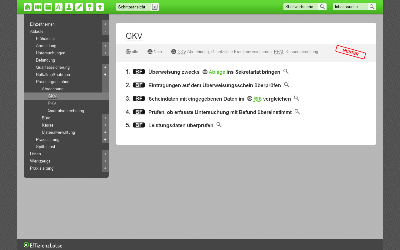 Darstellung eines Arbeitsablaufs in Form einer Checkliste im Effizienz-Lotsen