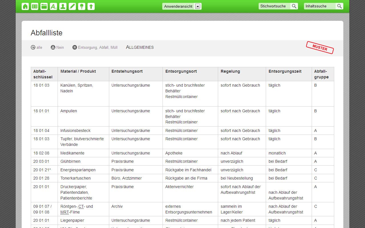 Tabelle im Organisationssystem Effizienz-Lotse, bei Bedarf mit speziellem Seiten-Layout