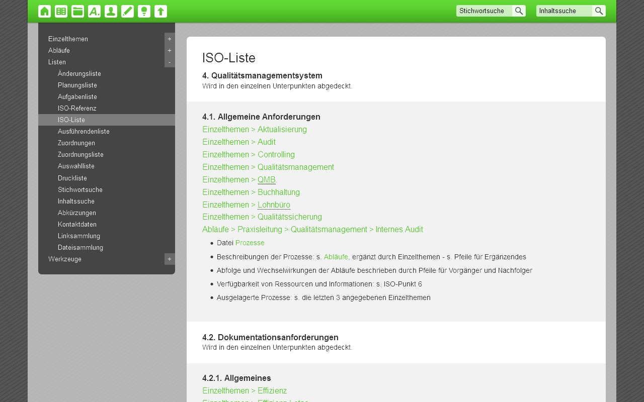 ISO-Liste, wahlweise in QEP-Liste, KTQ-Liste oder Liste eines variablen Systems